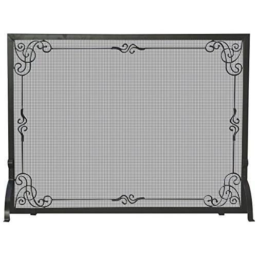 UniFlame Single Panel Black Wrought Iron Screen with Decorative Scroll - B009AVMDS2